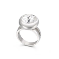 Silver stainless steel ring with large round zircon and textured matte finish sides - Silver Round Clear Main Stone (KR41980-K) / US 6
