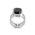 Silver hollow stainless steel ring with a large rectangular black cubic zirconia stone - Silver Rectangular Black Stone (KR43519-K) / US 8