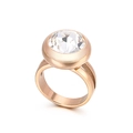 Rose gold stainless steel double-row cutout ring with large round clear zircon bezel - Rose Gold Round Clear Main Stone (KR41981-K) / US 6