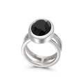 Dual-band stainless steel ring with an oval faceted black stone and brushed finish - Silver Oval Black Stone (KR43535-K) / US 8