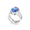 Women's stainless steel ring with a large oval dark blue crystal in a silver finish - Silver Oval Dark Blue Stone (KR43536-K)