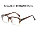 Retro square TR90 glasses frame featuring a gradient tea color and metallic rivets - Gradient Brown