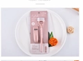 Rose gold portable eyelash curler and steel needle lash comb set on pink card - Eyelash Curler + Steel Comb Set / Rose Gold