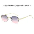Rimless geometric sunglasses with gold metal frame and grey pink gradient lenses - Gold Frame Gray Pink Lens