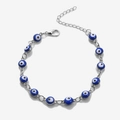 Bracciale turco con malocchio blu, catena argentata e chiusura a moschettone regolabile - Argento