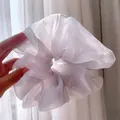 White organza oversized scrunchie with lightweight mesh layers and elastic hair tie - Oversized / Gray