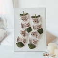 Transparent mesh crew socks with green accents and cute 3D cat embroidery patterns - Green