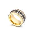 18k gold plated stainless steel ring featuring black baguette zircon and clear crystals - Black Baguette Zircon Gold Style (KR32299-K)