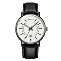 Geneva men's business quartz watch with white dial, black leather strap and date window - White Dial Black Case Black Strap