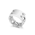 Silver titanium steel ring featuring industrial chain design and zircon stud details - US 6 / Silver Screw Chain Style (KR35709-K)