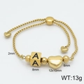 Adjustable golden box chain heart bracelet featuring a custom initial A square pendant - Letter A
