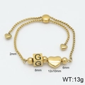 Gold-plated stainless steel heart bracelet with square bead engraved letter G - Letter G