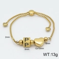 Gold stainless steel box chain bracelet featuring heart charms and letter P bead - Letter P