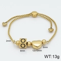 Adjustable gold stainless steel bracelet featuring heart charm and letter O cube pendant - Letter O