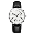Macro detail of GENEVA quartz watch dial with date display and black leather strap - White Dial Silver Case Black Strap