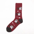 Cotton mid-calf sock in dark red featuring cute cartoon raccoon and fishbone patterns - Red Raccoon Fish Bone Pattern (2324C)