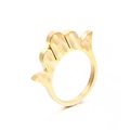 Textured gold stainless steel wide ring with hammered finish and hollow crown design - Gold Crown Petal Hammered Style (KR38252-K)