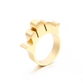 Polished gold stainless steel ring featuring a unique wave textured cutout design - US 6 / Gold Serrated Crown Style (KR37187-K)