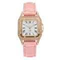 Square rose gold watch with sparkling rhinestones and a pink leather strap for women - Pink