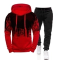 Detail of red drawstring hoodie and black joggers tracksuit set for athletic casual wear - M / Red