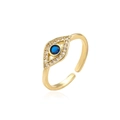 18K vergoldeter Evil Eye Ring mit blauem Kristall und Zirkonia Akzenten, offen - Einstellbar Offen / Gold (10715)