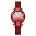Orologio al quarzo da donna con cinturino rosso a rete, quadrante stellato e vetro sfaccettato - Rosso