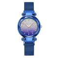 Dettaglio del cinturino magnetico milanese blu e quadrante sfaccettato con paillettes - Blu