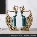 Set of 2 peacock dancer ceramic figurines in emerald green and gold plating - Dark Green Gold (Peacock Dancer Combination)