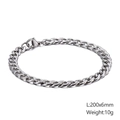 Minimalist silver stainless steel Cuban chain bracelet 6mm width and 200mm length - Silver-200x6mm (KB126659-Z)