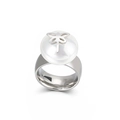 Minimalist silver titanium steel ring with oversized pearl and dragonfly detail - US 6 / Silver Dragonfly Style (KR31316-K)