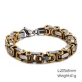 Men's two-tone gold and silver stainless steel Byzantine chain bracelet, 8mm width - Thickened Gold & Silver (KB106720-Z)