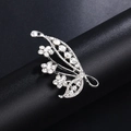 Silver flower and leaf brooch with inlaid sparkling rhinestones and alloy finish - Silver Floral Branch