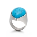 Anillo vintage de acero de titanio con gran turquesa azul ovalada y banda ancha pulida - US 7 / Turquesa Azul Cielo (KR51620-GC)