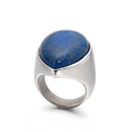 Retro stainless steel ring with pear-cut blue lapis lazuli stone in a wide band - Deep Blue Turquoise (KR89014-K)