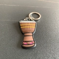 Creative brown PVC djembe drum keychain with colorful details and metal ring - Djembe