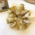 Ginger yellow oversized scrunchie with white palm leaf print on silky fabric hair tie - Leaf Yellow
