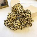 Oversized retro scrunchie featuring a classic yellow leopard print in soft chiffon fabric - Yellow Leopard Print
