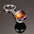 Solar system keychain with Saturn planetary image in double-sided glass ball pendant - Dawn Light