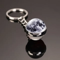 Solar system moon pattern double-sided glass ball keychain with silver metal base - Moon