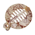 Detail view of round amber-toned banana hair clip with tortoiseshell pattern and teeth - Amber Mesh Pattern