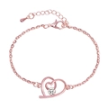 Elegant rose gold double heart bracelet for women with sparkling crystal stone pendant - Single Bracelet / Rose Gold
