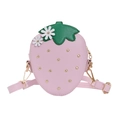 Pink strawberry-shaped crossbody bag with green leaf decor and golden rivets - Pink