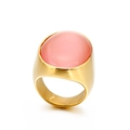 Titanium steel ring in gold finish featuring an oval pink opal stone inlay - US 9 / Pink (Gold Band)