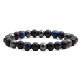 Detail of blue tiger eye and black obsidian beaded bracelet on a clean white background - Blue Tiger Eye Lava Stone Style (A)