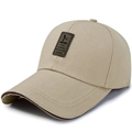 Khaki baseball cap with leather golf patch and brown trim sandwich peak design - Adjustable / Deep Beige