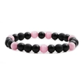 Pink cat eye and matte black beaded bracelet with smooth polished finish on white backdrop - Black/Pink (Matte Black Cat's Eye E)
