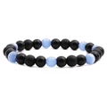 DIY Perlenarmband-Set mit matt schwarzen Steinen und hellblauen Katzenaugen-Perlen auf Weiß - Schwarz/Hellblau (Mattschwarzes Katzenauge C)
