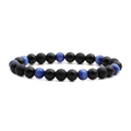 Perlenarmband mit mattschwarzen Steinen und blauen Katzenaugenperlen auf weißem Grund - Schwarz/Blau (Mattschwarzes Katzenauge A)