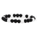 Handgefertigtes Perlenarmband mit mattschwarzen Onyx und weißen Opalperlen auf weißem Grund - Schwarz/Weiß (Mattschwarzes Katzenauge B)