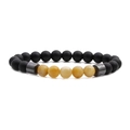 Tiger eye and matte black stone beaded couple bracelet set with silver spacers on white base - Matte Yellow Tiger Eye